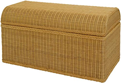Grosse Truhe / Wäschetruhe aus Rattan mit rundem Deckel in der Farbe Honig