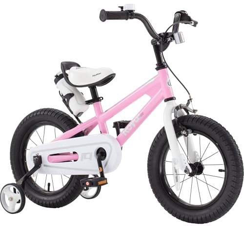 RoyalBaby Freestyle Kids Bike Girls 16 Inch BMX Childrens Bicycle with Training Wheels & Kickstand for Ages 4-7 years, Pink
