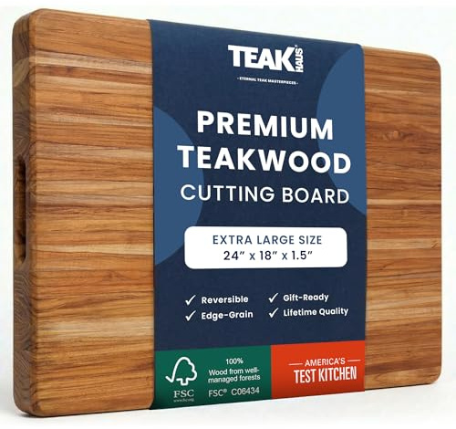 Teakhaus Cutting Board - Extra Large (XL) Wood Cutting Board with Grip Handles - Holiday Gift Ideas for Men and Women - Gift-Ready, Reversible, Edge Grain Wood, Knife Friendly - FSC Certified