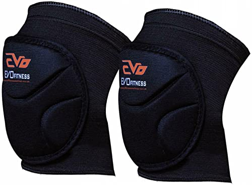 EVO Fitness Knee Pads Brace Support Elasticated Work Knee Protector Guards Cycling Skating MMA Volleyball Martial Arts Kick Boxing Muay Thai Wrestling Protection (Small/Medium)