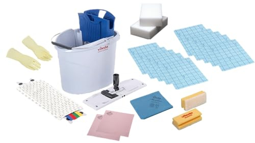 Vileda Professional Set Lavapavimenti UltraSpeed Mini Kit, Mocio pavimenti rotante - 1 microfibra PVAmicro, 1 PannoBlu, 1 secchio, 1 mop rapido, 10 panni assorbenti