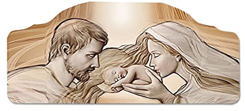 Lupia - Quadro Moderno, Capezzale Holy Kiss Brown Sacra Famiglia, Stampato su Legno Ecologico, Artigianale Made in Italy, 42x92 cm, Legno