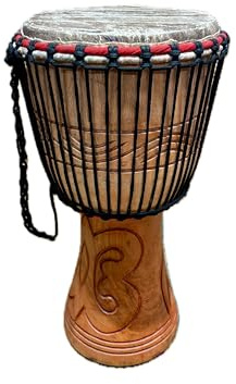 AMI 9-Inch Authentic Ghanaian Djembe Drum with Beautiful Hand Carvings - Comes With Free Handmade Drum Hat