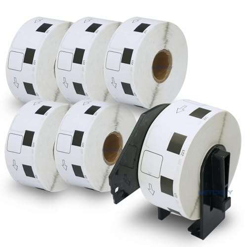 BETCKEY - 6 Rollen DK-11221 Quadratische QR Code Etiketten Kompatibel mit Brother, 23mm x 23mm, 6000 Etiketten für Brother QL Etikettendrucker (1 Wiederverwendbare Etikettenhalter)