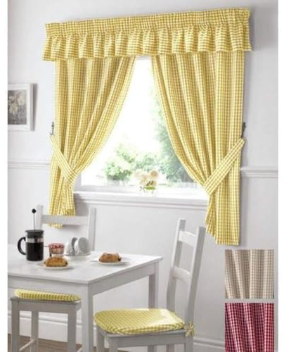 Maple Textiles Alan Symonds Curtains Gingham Kitchen Curtains Yellow 46 x 48