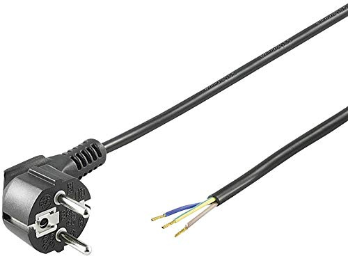 Goobay 96033 Gewinkeltes Stromkabel / Offene Kabelenden & angepresste Aderendhülsen / 90 Grad Schutzkontaktstecker / Universelles Netzkabel / Schwarz / 3m