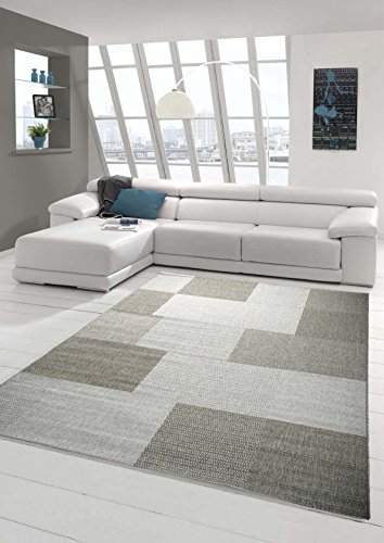 Traum Teppich Modern Flachgewebe Kariert Sisal Optik Küchenteppich Küchenläufer Karo Design Grau Größe 80x150 cm