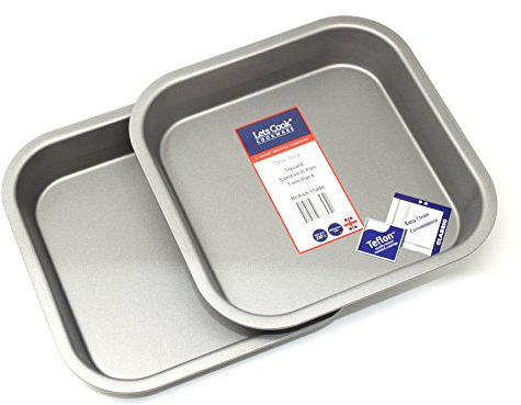 Lets Cook Cookware - Square Sandwich Brownie Roasting Pans, Twin Pack (Set of 2), Non Stick, British Made