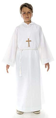 Holyart Abiti Prima Comunione: Abito Prima Comunione con Cappuccio, 135 cm (53 INC.)
