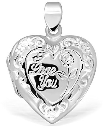 WithLoveSilver Medaillon-Anhänger mit Herz-Medaillon aus massivem Sterling-Silber 925 mit Gravur I Love You