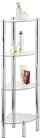 WENKO Étagère d'angle exclusive Yago 4 niveaux - 4 tablettes en verre, Acier inoxydable, 30 x 104 x 30 cm, Brillant