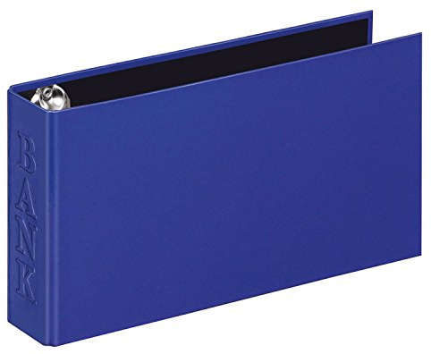 VELOFLEX - Bankordner Classic DIN A6 2-D-Ring-Mechanik Blau | Glanzkaschierter Karton mit Blindprägung „Bank“, Niederhalter, 30 mm Füllhöhe, 250 x 140 x 45 mm