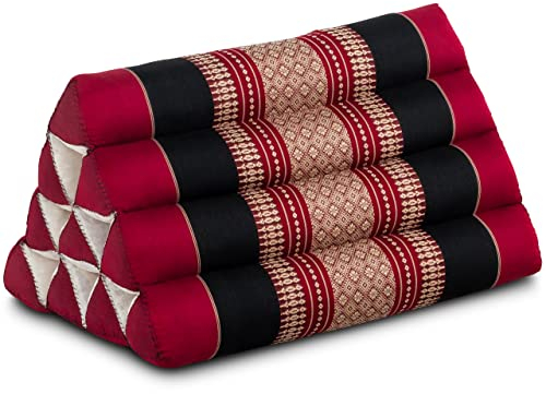 livasia Rückenstützkissen mit Muster - 30x50x30cm - Dreieckskissen für den Garten, Keilkissen mit Kapok, vegan und handgefertigt, Meditationskissen (Rot/Schwarz)