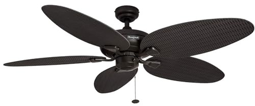 Honeywell Ceiling Fans Duval 52 Inch Ceiling Fan, Quick 2 Hang Indoor/Outdoor Ceiling Fan with Pull Chain, Tri-Mount 5 Blade Tropical Design, ETL Damp Rated, Bronze (50201-01)