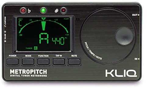 KLIQ MetroPitch - Metronom Tuner für alle Instrumente - mit Gitarre, Bass, Violine, Ukulele und chromatischem Stimmmodus - Tongenerator - inklusive Tragetasche - schwarz