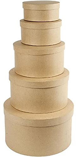Creativ 26466 Hutschachtel aus Pappmaschee, rund, 35,5 cm, Beige, 5 Stück