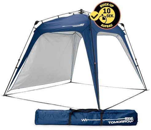 Lumaland Outdoor Pavillon 2,5 x 2,5m | Wasserdicht & UV-Schutz | Gartenzelt inkl. 1x Seitenteil & Tasche & Heringe | Robuster Camping & Partyzelt | Pop Up Zelt Aufbau in 2 Minuten [Blau]