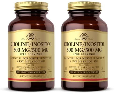 Solgar Choline/Inositol 500 mg/500 mg, 100 Vegetable Capsules (Pack of 2) - Energy Metabolism, Liver Health, Essential for Brain & Nerve Function - Non-GMO, Vegan, Kosher - 100 Total Servings