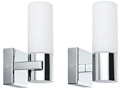 Paulmann 70354 Apliques Gemini, focos de pared IP44 sin fuente de luz, casquillo E14, máx. 2x20 W, luz para pasillo, paquete de 2, iluminación mural, cromo, satinado, metal, cristal