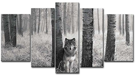 5 Panel Wall Art Picture Watchful Wolf Eyes In The Wild Prints On Canvas The Animal Pictures Oil For Home Modern Decoration Print Decor