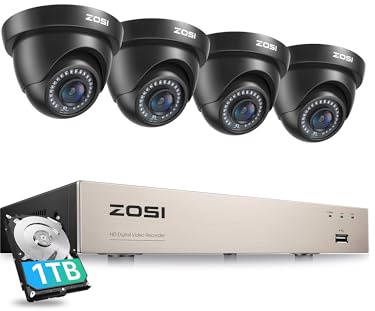 ZOSI 8CH CCTV Camera System, 3K Lite H.265+ AI DVR, 4x 2MP Security Cameras | 1TB HDD, 80ft IR Night Vision Wired CCTV Camera Outdoor Indoor Surveillance,Human/Vehicle Detection, IP66 Weatherproof Camera