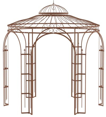 ELEO Milano wunderschöner Gartenpavillon Winterfest I Stabiler Rundpavillon Roh Edelrost Ø 2,9 m I Stabiler Rosenpavillon aus Schmiedeeisen I Pavillon für Garten