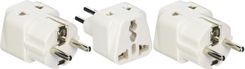 Ckitze Europe Germany, France Travel Grounded Schuko Universal 2 Inputs USA Power Plug Adapter - 3 Pack - Type E/F - CE Certified for Mobile Cell Phone, Laptop, Tablet Chargers and More