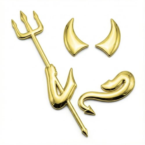 Incutex 3D Teufel Selbstklebende Autoaufkleber, Auto Logo Sticker Dämonen Thema, Fahrzeug Tuning, Devil Car Sticker, Gold