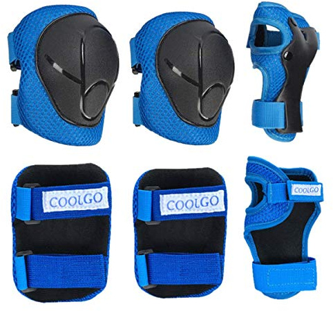 COOLGO Child Kids Protective Gear Set, Knee Pads Elbow Pads Wrist Guards 6 pcs for Multi Sports Skateboard Inline Roller Skates Cycling Biking BMX Bicycle (Blue)