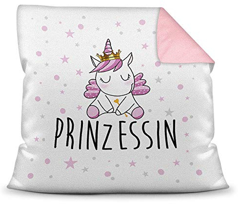 Tassendruck Farbkissen Rosa inkl. Füllung mit Spruch Unicorn - Prinzessin Stern - Glitzer/Geschenk-Idee/Stern/Deko-Kissen/Einhorn/Unicorn