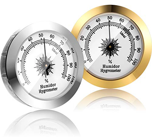Frienda 2 Pcs Hydrometer 2 Inch Humidity Meter Cigar Humidor Hygrometers Round Cigar Hygrometer for Humidor Cabinet Cans(Silver, Gold)