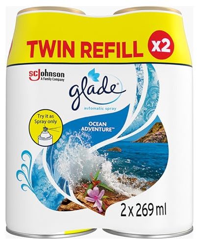 Glade Automatisches Lufterfrischer-Spray, Auto-Spray Geruchsbeseitiger & Raumduft, 2 Nachfüllpackungen, Ocean Adventure, 269 ml