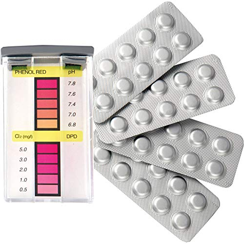 Kit di test per piscina – misurazione del cloro e del valore del pH – con tester per piscina e 20 compresse di misurazione – tester dell'acqua piscina – Veloce e semplice