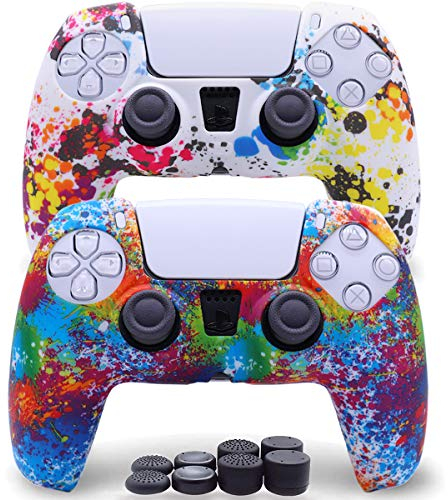 Sofunii Lot de 2 Coques de Protection antidérapantes en Silicone pour Manette de PlayStation 5/PS5 avec 8 Capuchons de Pouce (Lumineux et coloré)