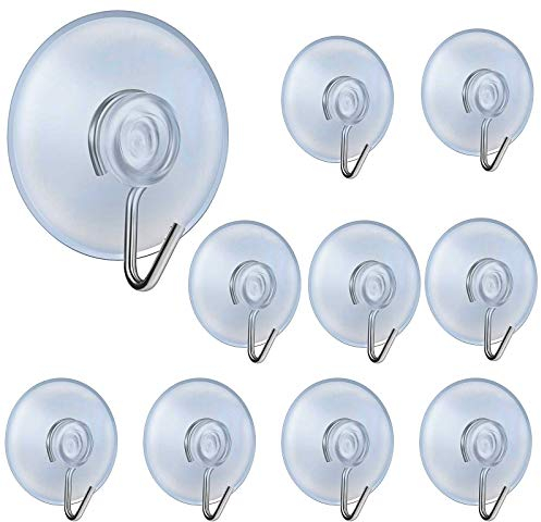 10 PCS Suction Cup Wall Hooks, 4.5cm Transparent Suction Cup Hook Hangers Sucker Pads with Hook Clear Suctions Hooks Plastic Suction Wire Hook with White Box for Bathroom Kitchen Window Wall Glass