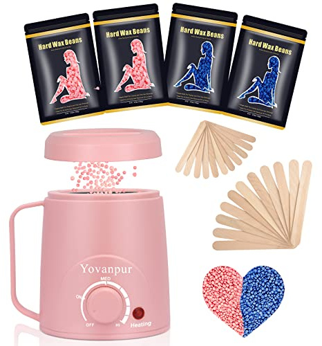 Yovanpur Waxing Kit for Women - Mini Wax Warmer, Hard Wax Kit with 14oz Beads, Portable Hair Removal for Face, Armpit, Eyebrow, Brazilian Bikini Waxing at Home