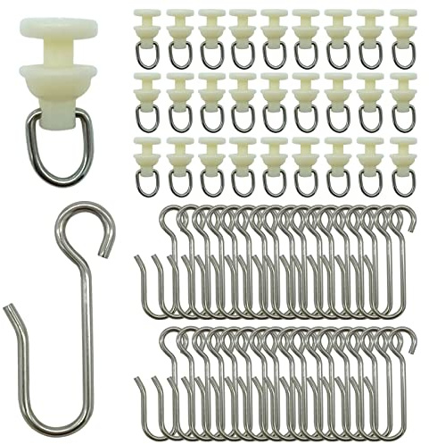 100 Pieces Shower Curtain Pack of 50 Pieces Hooks and 50 Pieces Gliders for Shower Curtain Straight Curved Curtain Track Rollers for Bendable Curtain Track Pulley, Curtain Track Carrier Hooks