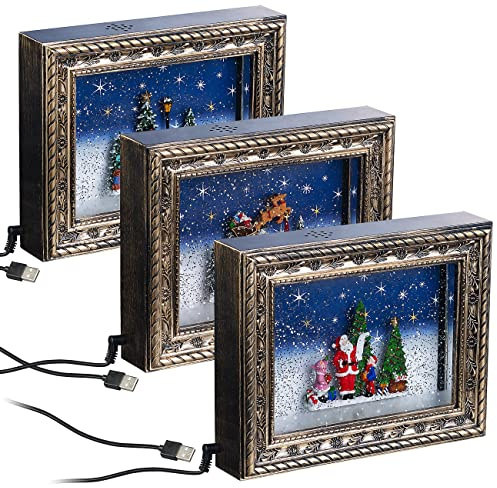 infactory Weihnachtsdeko-Artikel: 3er-Motiv-Set Weihnachts-Bilderrahmen mit LEDs, Schneewirbel und Musik (Advents und Weihnachtsdekos, Deko-Gegenstände, Baum)