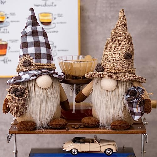 ACAREY 2 Stück Kaffee Wichtel Herbstdeko Wichtel Sommer Herbst Deko Wichtel Figuren Erntedankfest Plüsch Ornament Schwedischer Tomte Wichtel für Kaffeestation, Rudolph Puppe Figure für Küche
