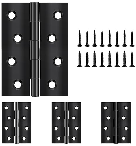 Yeepeo 4 Pcs Black Stainless Steel Modern Butt Hinges, 100mm × 70mm, 8 Holes, 32 Screws for Internal External Doors, Windows, Closet, Drawer, Boxes