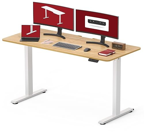 SANODESK Höhenverstellbarer Schreibtisch 140 x 60 cm Schreibtisch Höhenverstellbar Elektrisch Ergonomischer Steh-Sitz Tisch Computertisch für Heimbüro Homeoffice(ahorn)