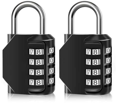 SUTOUG 2 lucchetti a combinazione impermeabili, a 4 cifre con codice numerico, in lega di zinco, per porte, cassette degli attrezzi, scuole, palestra, recinzioni, armadietto e stoccaggio, nero