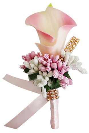 Wisafory 1 Stück Hochzeit Boutonniere Calla Lily Ansteckblume mit Sicherheitsnadel Künstliche Blumen Brosche Handarbeit Corsage Knopfloch Blume Hochzeitsanstecker für Bräutigam Braut Rosa