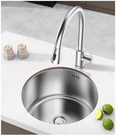 Piccolo lavello rotondo, lavello da bar, lavello da cucina in acciaio inox, lavabo, lavabo da incasso sottopiano; Calibro 28cm,32cm,36cm,40cm,42cm (Size : 42cm(16.53in))