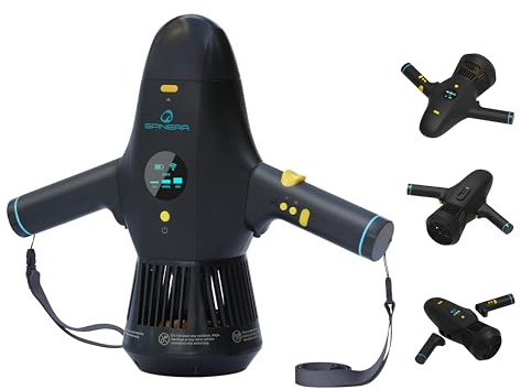 SPINERA Underwater Powerfin & Scooter 280 W – 4500 mAh (99,9 Wh) Unterwasserscooter & Powerfin für SUP/Kajak, 3‑Stufen‑Fernbedienung, OLED‑Display, 60 Min Fahrzeit