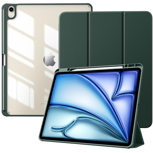TiMOVO Hülle für New iPad Air 13 Zoll (M3/M2-2025/2024), Schutzhülle mit Stifthalter, Schlank Ständer Schutzhülle mit Klarer Transparent Rückseite für iPad air 13, Auto Schlaf/Aufwach, Nachtgrün