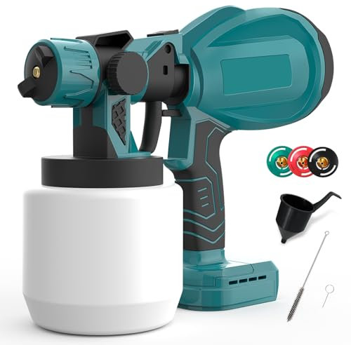 Cordless Paint Sprayer, Electric HVLP Powerful Spray Gun 1000ml with 3 Spray Patterns and Adjustable Valve Knob Compatible with Makita Battery, for Painting Fence, Walls (Body only, no Battery)