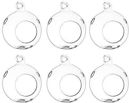 Yolaka 6PCS Glass Hanging Planter 4 Round Air Plants Terrarium Globe Kit for Succulent, Candle Tea Light Holder, Glass Garden Decor for Home Party