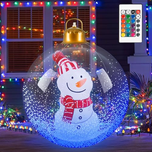 Bola de Navidad gigante iluminada de 24 pulgadas, muñeco de nieve de dibujos animados, inflables al aire libre con luz LED, bola decorada de PVC, bola inflable de Navidad para jardín, patio, porche,