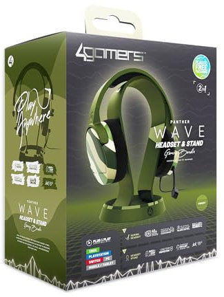 4Gamers Panther Gaming Headset with Stand - Wave Forest, Compatible with PS4, PS5, Xbox, Switch & PC